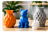 さまざまな色と形の3Dプリント作品